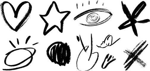 Hand drawn abstract sketches of lopsided heart and tilted star for creative design