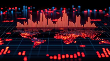 Global data visualization, fluctuating trends