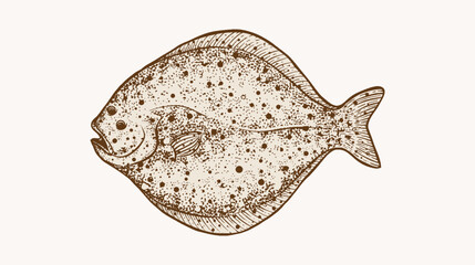 hand drawn illustration of flatfish, turbot. suitable for restaurant menu design, flatfish products and digital illustrations of turbot.