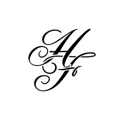 Elegant HF Monogram Logo in Black Script – Luxury Calligraphy Initial Design on White Background