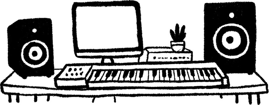black and white music studio setup clip art preview