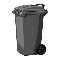 Trash bin with lid on wheels in modern gray color for waste disposal  
