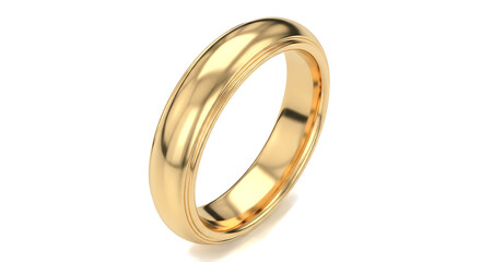 Simple gold wedding band with polished finish on white background  