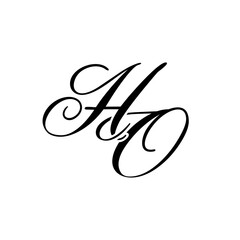 Elegant HO Monogram Logo in Black Script – Luxury Calligraphy Initial Design on White Background