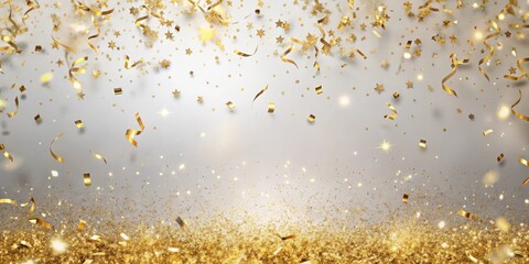 A Festive Celebration with Golden Confetti and Stars Falling on a Sparkling Background
