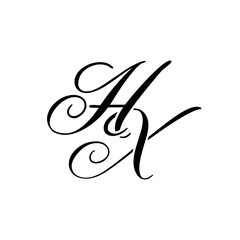 Elegant HX Monogram Logo in Black Script – Luxury Calligraphy Initial Design on White Background
