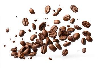Obraz premium Coffee beans falling on atransparent background,clipping path, 