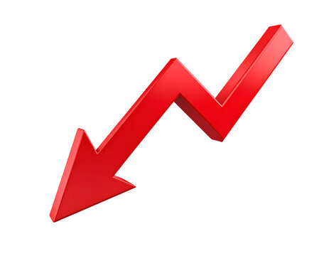 Financial Downslide: A stark red arrow dramatically descends, symbolizing economic downturn, loss, or decrease in value, rendered in a bold and impactful style.