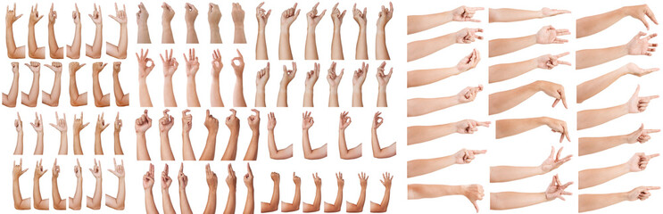  Male asian hand gestures isolated over the white background. Grab Thing with Two fingers Action. Counting.