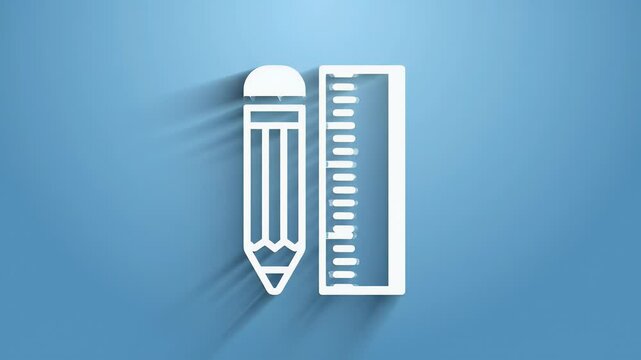 Pencil and Ruler Icon - Flat Design on Blue