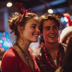 Friends share a moment of joy during a festive party