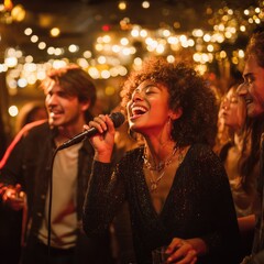 People laugh and cheer while someone sings karaoke at a party." --v 7 Job ID: 7cb27802-c8f4-4a26-aba8-86fe2a60819a