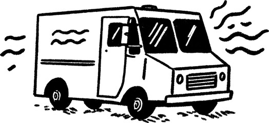 Hand drawn sketch of roadside food truck with black texture for design