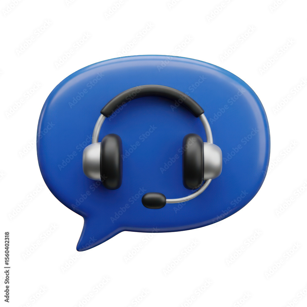 Fototapete 3d rendered blue speech bubble with headset representing customer service on transparent background