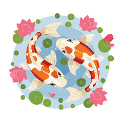 Abundant Koi Fish in Circular Water Garden