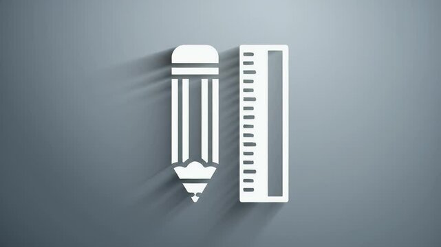 Pencil and Ruler Icon on Gray Background