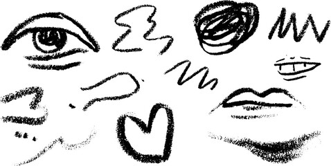 Abstract spiral eye and melting face sketch with fluid lines