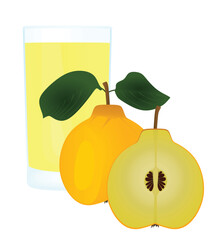 Quince juice with whole quince and a half , vector	