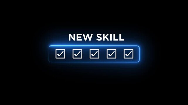 Learning New Skill Progress Concept with tick mark animation isolated on black background