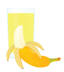 Banana juice in glass, vector	