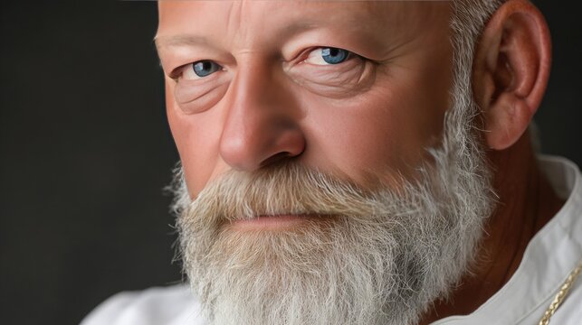 Portrait of an elderly scientist with a smiling demeanor, showcasing warmth, wisdom, and determination against a dark background - Powered by Adobe