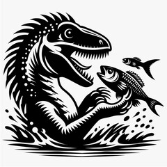 Baryonyx Holding a Fish in Its Jaws