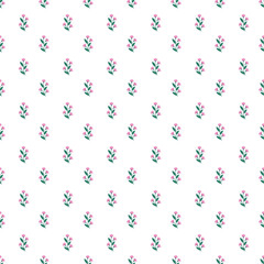 Seamless Pattern with Small Pink Flowers on a White Background