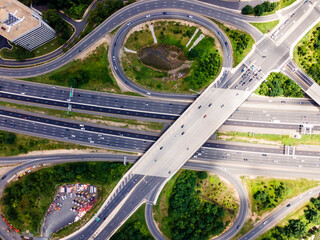 Highway Overpass and Road System. Dense city road layout with looping ramps.