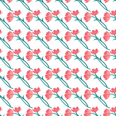 Seamless Pattern of Pink Flowers on a Diagonal Layout with White Background