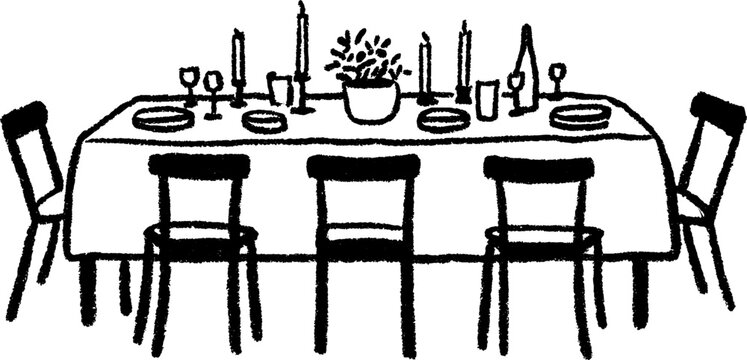 Festive table setting sketch with centerpiece for celebrations and gatherings