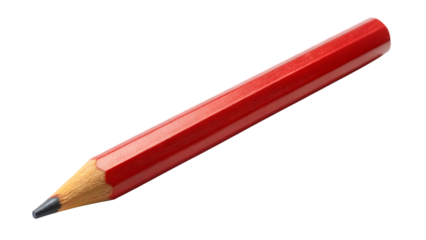 Red carpenter pencil with flat body and sharpened graphite tip isolated on a transparent background image