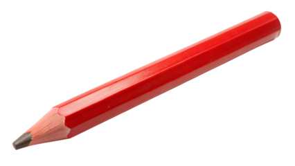 Red carpenter pencil with flat body and sharpened graphite tip isolated on a transparent background writing tool