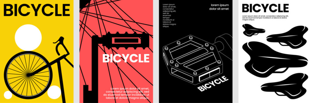 Modern bicycle poster collection with unique graphic styles including minimal, technical, and abstract illustrations.