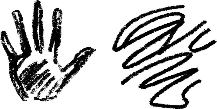 Expressive sketch of tiny hand sign and gripping gesture artwork