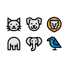 Cute Animal Icon Set – Color and Outline Style Vector Collection for Kids, Apps & Education


