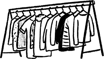 Stylish walk-in wardrobe concept with clothes rails - hand-drawn design