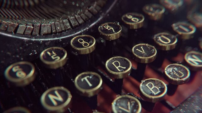 Close-up of vintage typewriter keys and carriage showcasing aged aesthetic and timeless writing tool, ideal for journalism or classic communication representation