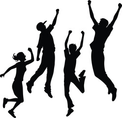 Happy People Jumping in Air Silhouette Vector Illustration