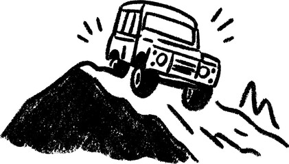 Obraz premium Off road adventure: 4x4 climbing rocky trail sketch for design