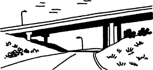 Fototapeta premium Black and white sketch of overpass casting shadows on road