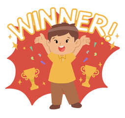 cartoon, A happy winner boy clipart set for vector, graphic or sticker