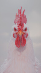 white rooster with red ribbon
