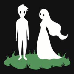Vector art illustration of a ghost couple at night
