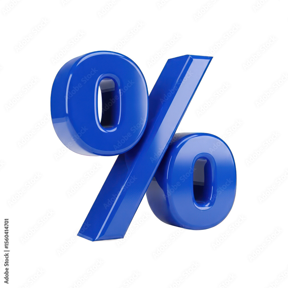 Fototapete glossy blue percent symbol isolated on transparent background digital rendering financial concept is