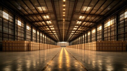Large Industrial Warehouse Interior with Stocked Goods