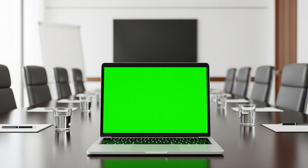 Laptop Mockups with Green Screens – Office Backgrounds Blurred, No People – UI/UX Design Presentation, Product Display, and Branding Showcase Ready