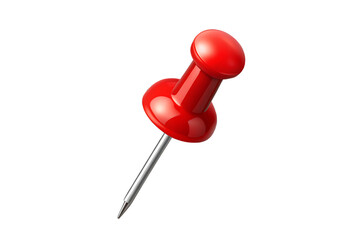 Shiny red thumbtack with a sharp silver metal pin isolated on a transparent background pushpin glossy
