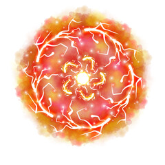 Red yellow magic fireball effect, lightning ball, energy effect, cartoon effect, inner power,magic ring