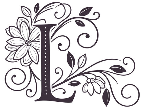Elegant floral monogram letter l with swirls and decorative elements.