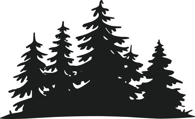 Obraz premium Evergreen Forest Silhouette – Pine Tree Landscape Vector Illustration